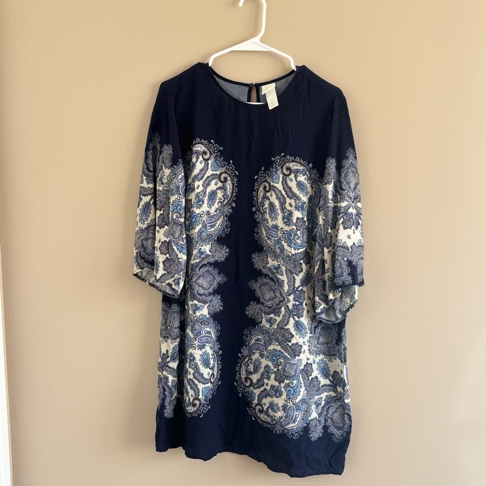 H&M Navy and Cream Long Sleeve Dress